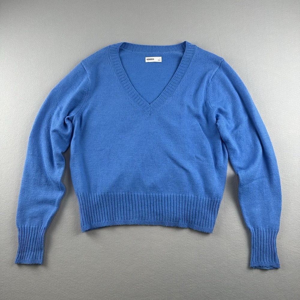 Sonoma Goods For Life Women's Blue Lightweight V-Neck Size Large Sweater